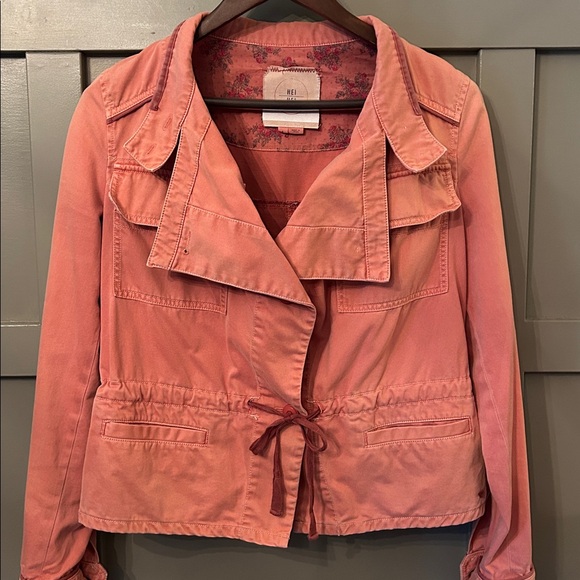 Anthropologie Hei Hei Anorak Jacket Drawstring Button Front Melon Pink Small - Picture 6 of 10